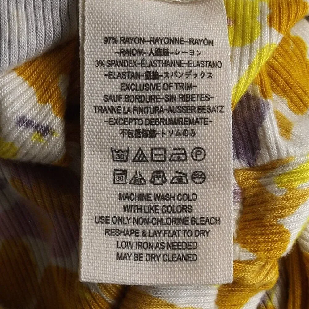 FREE PEOPLE Dress, M, Soft Ribbed, Plunging V,  Yellow/Purple Floral, Cap sleeve - Picture 8 of 14